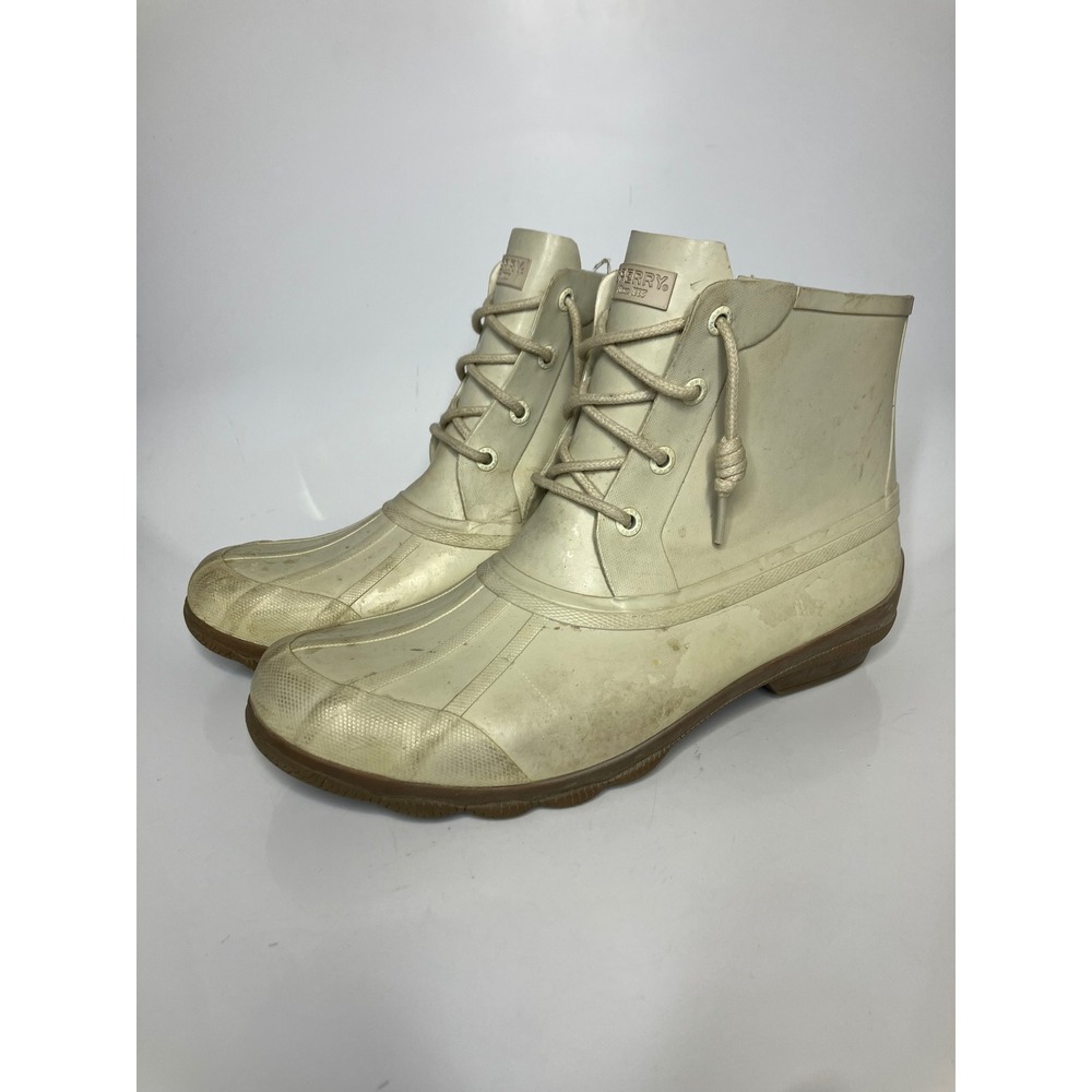Sperry Saltwater Duck Boots Womens 9 Cream Fair Waterproof Rubber STS82522